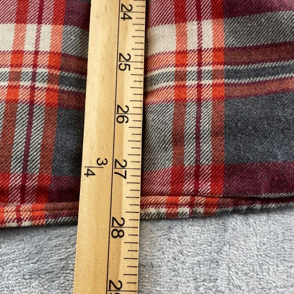 REI Co-op Mens Large Grey Orange Plaid Cotton Flannel Shirt Elbow Patches